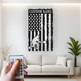 Pickleball Player Metal Wall Art | Custom Name American Flag LED Sign | Patriotic Sports Decor for Home or Gym | Hand-Crafted Steel