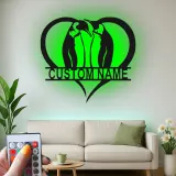 Arte Murale in Metallo Personalizzata con Pinguino e LED | Regalo di Anniversario per Coppia | Insegna Silhouette a Cuore per Amanti dei Pinguini