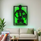 Decorazione murale personalizzata per ragazza calciatrice | Insegna con nome e numero | Decorazione LED in metallo per la camera dell’atleta | Regalo per giocatrice