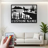 Custom Wolf Howling Landscape Led Light Metal Wall Art Personalized Nature Lover Gift Cabin Decor