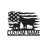 Personalisierte Kuh-und-Kalb LED-beleuchtete Metall-Wandkunst mit amerikanischer Flagge – Landhausgeschenk für Landwirte, rustikale Wohndeko 1