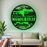 Cartel LED de Primeros Respondedores | Arte Mural de Metal Personalizado | Regalo para Policía, Bombero, EMT Héroe | Decoración para Hogar y Oficina