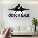 Personalized Fighter Jet Metal Sign | LED Backlit Wall Art | Custom Pilot Name Decor for Man Cave | Aviation Gift