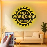Personalisierte Werkstatt Sägeblatt LED-beleuchtete Metall-Wandkunst Geschenk für Ihn Garage oder Werkstatt-Dekoration