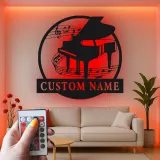 Custom Grand Piano Metal Wall Art | Personalized LED Music Notes Decor | Musician Gift for Living Room