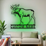 Cartel de metal personalizado de alce | Arte mural LED de vida salvaje | Decoración personalizada para cabañas y lodges para amante de la naturaleza