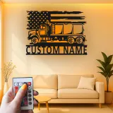 Panneau LED Trucker Personnalisé | Décoration Murale en Métal de Camion Citernes Personnalisée | Décor de Garage Drapeau Américain pour Papa