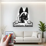 Plaque métal Berger allemand personnalisée | Décoration murale avec prénom du chien | Décor commémoratif pour animal de compagnie rétroéclairé LED pour la maison