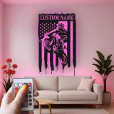 Personalized Motocross Metal Sign | LED American Flag Wall Art | Custom Dirt Bike Decor for Garage, Man Cave & Race Fans