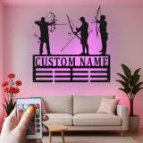 Cartel de metal personalizado con silueta de arquería y luz LED, regalo personalizado para arqueros, decoración para sala de juegos o man cave