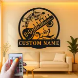 Panneau LED Sitar Personnalisé | Décoration murale en métal sur mesure pour studio de musique | Cadeau pour musicien | Décor d'instrument indien