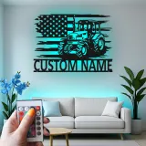 Personalisierte LED-beleuchtete Metall-Wandkunst Traktor und Amerikanische Flagge Geschenk für Landwirte Rustikale Landhausdekoration