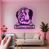 Cartel de metal personalizado con perro ovejero inglés antiguo y luz LED, regalo personalizado para dueños de mascotas, decoración de perro para la sala de estar