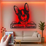 Décoration murale en métal personnalisée en forme de bulldog français avec rétroéclairage LED - Cadeau pour parents d'animaux