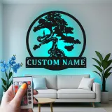 Cartel de metal personalizado con luz LED de árbol bonsái para regalo zen para hogar, decoración de sala de estar tranquila