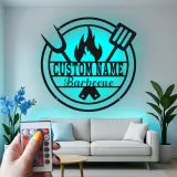 Insegna in metallo personalizzata per barbecue e luce LED regalo per maestro del grill decorazione per patio all'aperto
