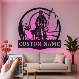 Cartel de metal personalizado con luz LED de vaquero y perro, regalo western para él, decoración rústica para el salón