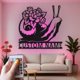 Panneau en métal personnalisé avec escargot | Décoration florale de jardin sur mesure avec LED | Cadeau pour amoureux de la nature | Déco patio et maison