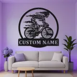 Personalisierte Skelett Radfahrer Metalltafel | LED Wandkunst für Männerhöhlen | Individuelles Biker Geschenk | Gruselige Fahrrad Dekoration