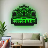 Arte murale in metallo per auto F1 personalizzata con luce LED | Regalo personalizzato per appassionati di motorsport | Arredo garage e man cave