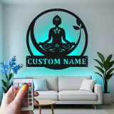 Custom Yoga Meditation Led Light Metal Wall Art Zen Gift for Yoga Lovers Peaceful Home Decor