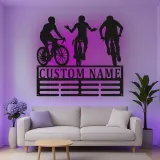 Insegna in metallo personalizzata con luce LED Trio Ciclisti Regalo per appassionati di bici Decorazione per garage o man cave