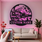 Décoration murale en métal personnalisée de train à vapeur avec rétroéclairage LED - Cadeau pour passionnés de trains, décoration pour salon ou bureau