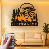 Cartel de metal de alce personalizado | Decoración mural LED de fauna | Decoración rústica para cabaña y lodge de caza
