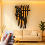 Personalized Lineman Gift | LED American Flag Metal Wall Art | Custom Electrical Worker Sign for Garage or Office