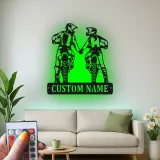 Custom Motocross Couple Led Light Metal Wall Art Personalized Gift for Bikers Garage or Man Cave Decor 1