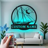 Personalized Sailboat Metal Wall Art | LED Nautical Ship Sign | Custom Sailor Gift & Coastal Home Decor