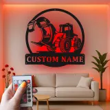 Cartel de metal con grapadora cargadora para tala | Decoración mural LED personalizada para leñador | Decoración para maquinaria pesada para sala de ocio
