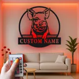 Custom Farm Pig LED Sign | Personalized Metal Wall Art | Farmhouse Kitchen & Farmer Gift | Realistic Hog Decor