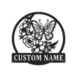 Décoration murale en métal personnalisée Papillon et Fleurs avec Rétroéclairage LED Cadeau pour Amateurs de Nature Décor de Chambre ou de Jardin