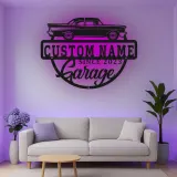 Décoration murale en métal personnalisée de voiture classique avec rétroéclairage LED - Cadeau de garage pour passionnés de voitures