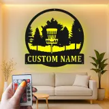 Insegna in metallo personalizzata con LED a forma di cestino per disc golf - Regalo per appassionati di disc golf - Decorazione per sala giochi 3