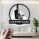 Décoration murale en métal personnalisée pour whisky et cigare avec rétroéclairage LED - Cadeau de bar personnalisé pour lui