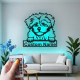 Panneau LED personnalisé Maltese | Décoration murale en métal pour chien | Cadeau pour les amoureux des chiots | Décor mémorial pour animaux