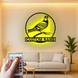Custom Pigeon LED Sign | Metal Bird Wall Art | Personalized Garden & Patio Decor | Gift for Bird Lovers