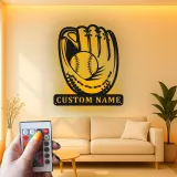 Custom Baseball Glove Led Light Metal Wall Art Personalized Sports Gift for Baseball Fans Game Room Decor