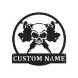 Cartel LED de estudio de tatuajes personalizado | Arte mural de calavera de metal personalizado | Regalo de placa de nombre para artistas de tatuajes