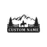 Custom Cowboy Mountain Scene Led Light Metal Wall Art Personalized Western Gift Rustic Home Decor
