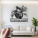 Arte murale LED in metallo con gufo reale | Insegna personalizzata con nome per amanti della natura | Decorazione realistica con silhouette di uccello selvatico