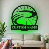 Insegna in metallo LED personalizzata con ruota di bicicletta regalo per ciclisti decorazione per garage o soggiorno