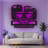 Personalisierte LED-Metall-Wandkunst mit Camping-Szene – Geschenk für Wohnmobilfahrer, Outdoor-Terrassendeko