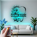 Custom Floral Tooth Led Light Metal Wall Art Personalized Dental Office Decor Unique Dentist Gift