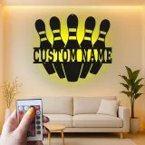 Insegna in metallo LED personalizzata con birilli da bowling - Regalo per appassionati di bowling e decorazione per sala giochi 2