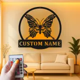Insegna in metallo personalizzata con farfalla e teschio luce LED regalo unico per amanti del goth decorazione per camera da letto o soggiorno