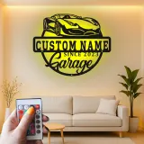 Custom Sports Car Garage Led Light Metal Wall Art Personalized Gift for Car Enthusiasts Man Cave Decor 1