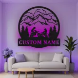 Custom Dirt Bike Mountain Scene Led Light Metal Wall Art Gift for Bikers Adventure Decor for Garage or Man Cave